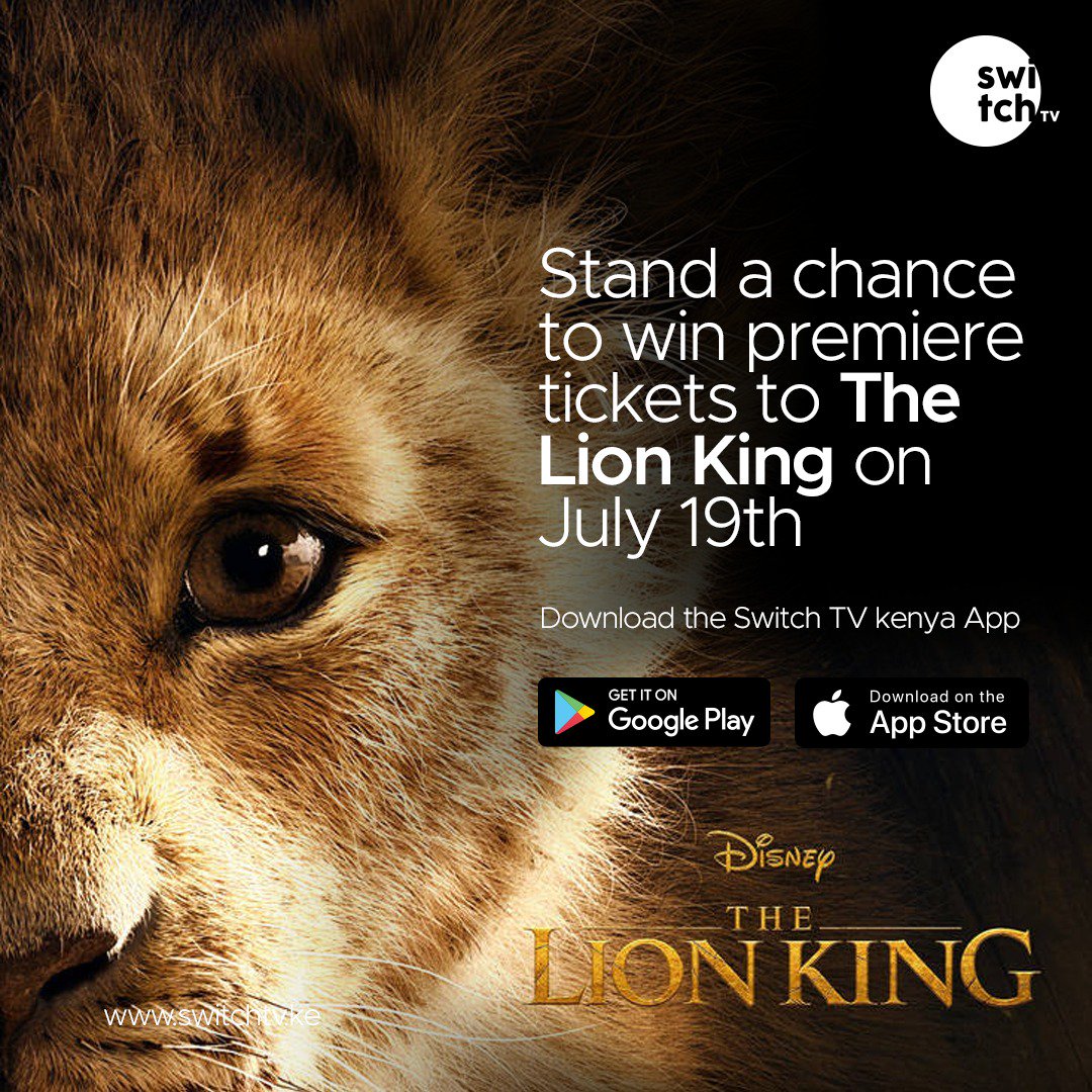 switchtvkenya's tweet photo. GIVEAWAY ALERT!!! 5 winners get to win a PAIR OF TICKETS each to the premiere of THE LION KING on 19th July at Anga Sky cinema in Panari!🔥 All you have to do is:👇🏽 https://t.co/zIaMjtpL2K