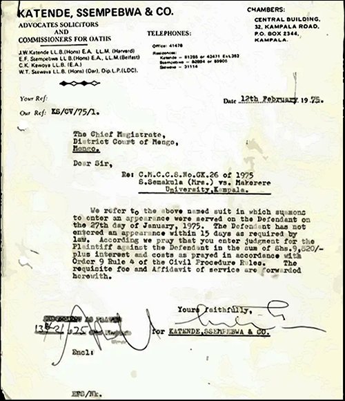 THROW BACK THURSDAY - A copy of the Firm’s earliest Headed Paper. The Plaintiff was seeking a judgment of UGX 9,820 ($2.6 today). Interestingly, in the 1970’s, you could sue someone to recover UGX 3,000! This was enough to fetch you a decent car at the time !#KATSat50