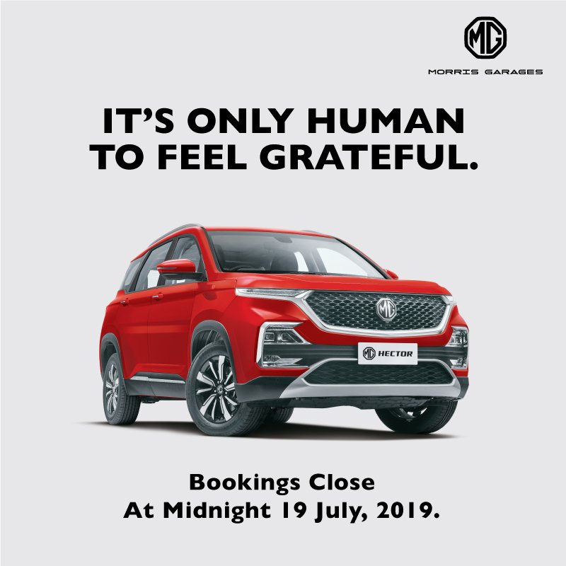 With 21,000 bookings already, we are grateful for your love for the MG Hector. Our bookings are closed temporarily to meet our commitment to customer satisfaction. Stay tuned as we soon reveal the date of re-opening of bookings! #ItsAHumanThing
Know more - bit.ly/2LrWkHr