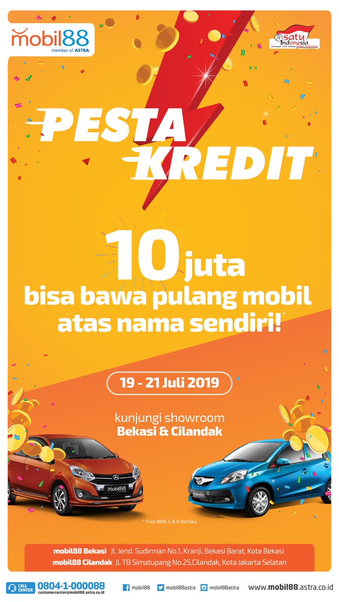 mobkasmurah's tweet photo. Gebyar " PESTA KREDIT #mobil88 19-21 Juni 2019 " Di #mobil88Bekasi dan #Mobil88Cilandak   #Mobil88astra  #Mobil88Jakarta  #Mobilbekas #Mobil88astra #Pestakreditmobil882019 https://t.co/hhO7WS5ooa