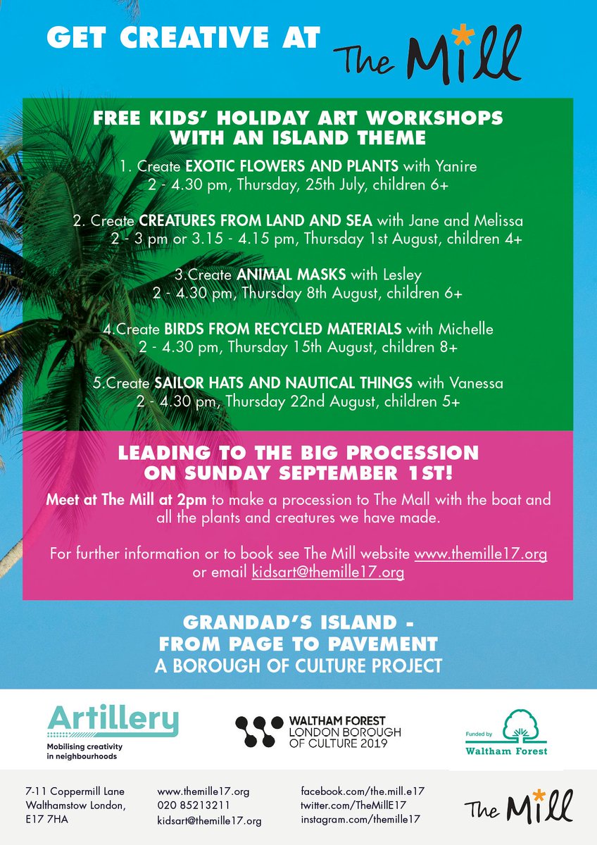 ArtWorksTheMill's tweet photo. Hello hello hello! Kids holiday workshops looming ! First one July 25th....make exotic foliage and flowers  with @YanireSD  2 -4 30.....please book on through The Mill or kidsart@themille17.org
FREE...thanks to @wfcouncil
part of @PageToPavement 
Kids 6+ https://t.co/l6UCuj2eZY