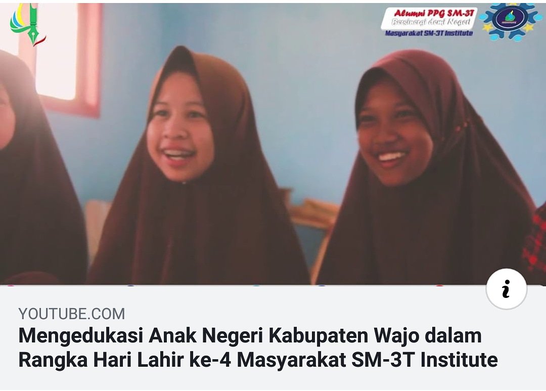 Video Dokumenter Mengedukasi Anak Negeri Kabupaten Wajo dalam Rangka Hari Lahir ke-4 Masyarakat SM-3T Institute. youtu.be/sQLG1KRCjEA
<a href="/Kemdikbud_RI/">kemdikbud go id</a>, @Kemristekdikti, <a href="/kempanrb/">Kementerian PANRB</a>
#DedikasiTulusSM3T 
#PPGMewujudkanGuruProfesional 
#AlumniPPGSM3TBersinergiMengabdi 
#HarlaH4msi
