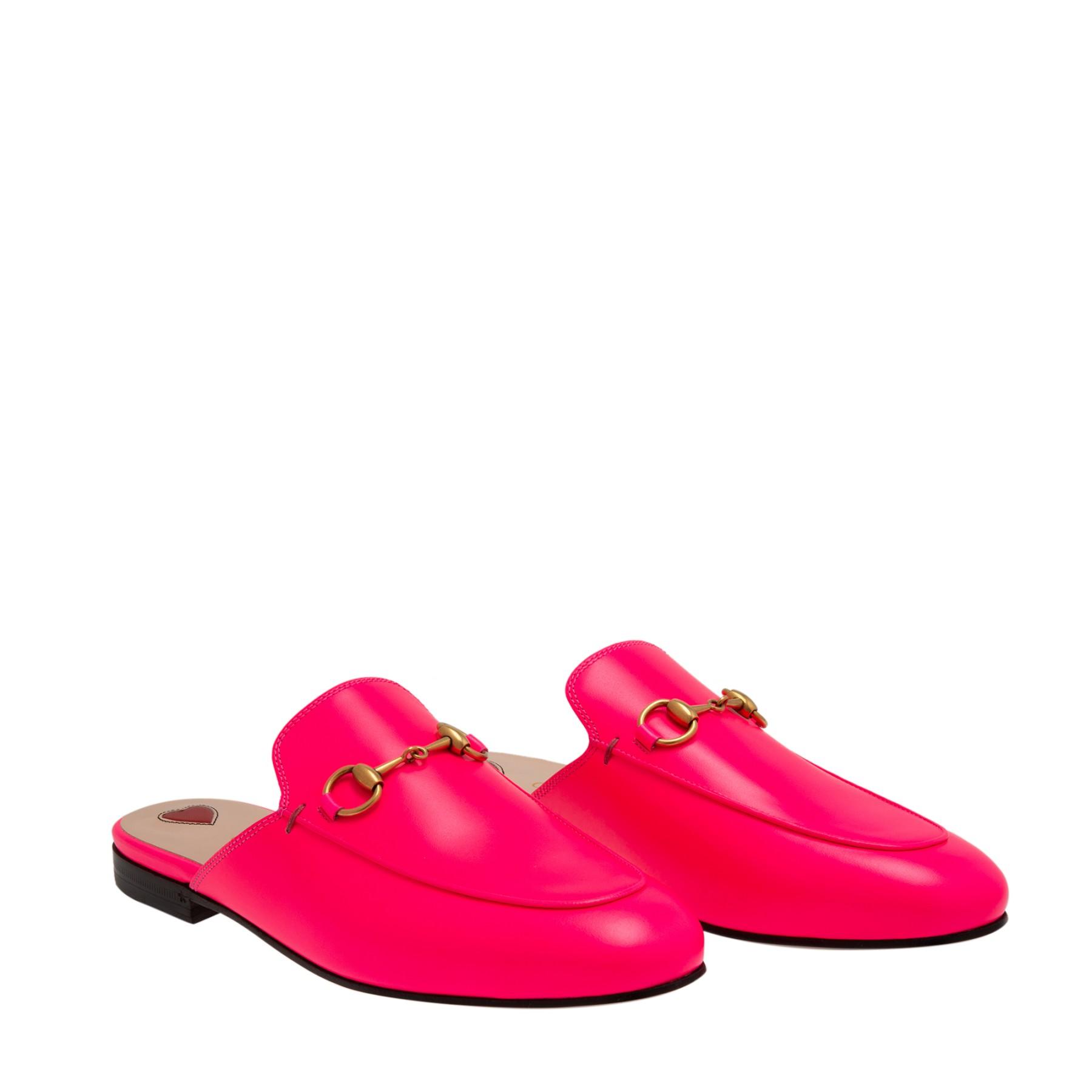 Brie Larson style on X Brie is wearing the Princetown backless loafers Neon pink by Gucci It s Sold Out https t O31O359MTe X