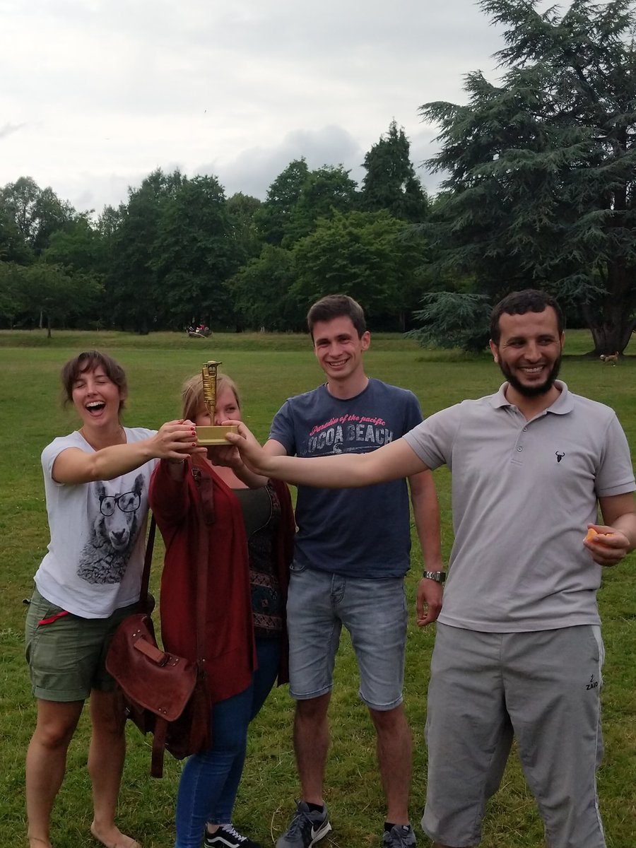 MolEcolCU's tweet photo. Yesterday was the very first @MolEcolCU Lab Olympics!! Here's 'Team G' the winners of the illustrious Golden Pipette 🏆🏆 (inspired trophy, even if we say so ourselves). Thank you to @JosieDJackson for organising a great evening! https://t.co/wJNokM54Wc