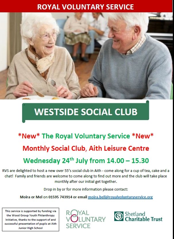 New RVS Social Club at Aith Leisure Centre 24th July 2pm -3.30pm