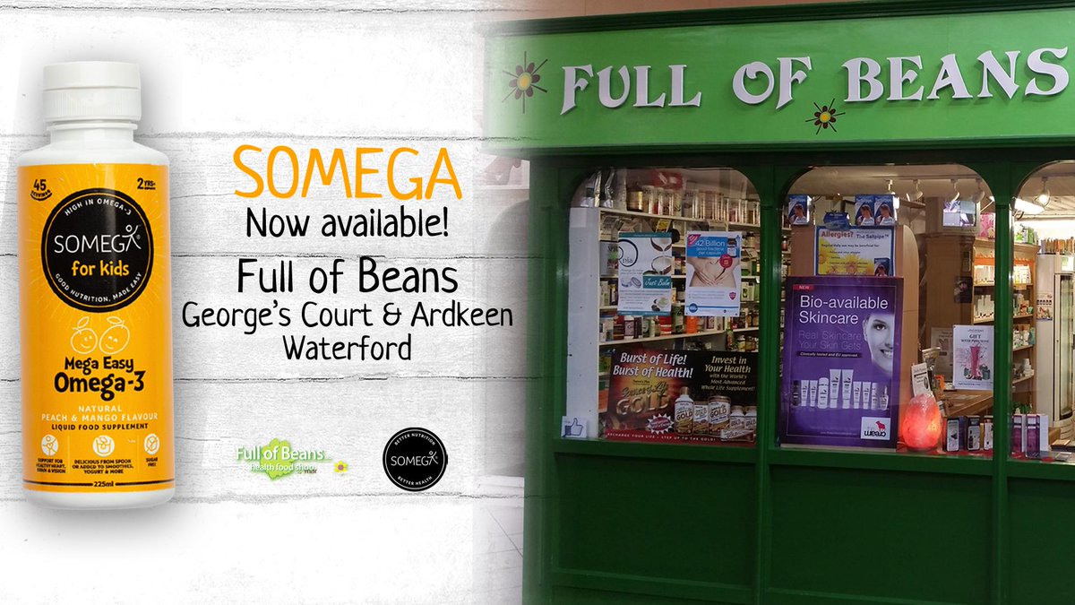 ✨ New Stockist ✨

Excited to announce that SOMEGA is now available in the vibrant Full of beans stores in Waterford 🙂

For a delicious "fruity not fishy" omega-3 fish oil supplement for your family, just pop in and chat to the well-trained, knowledgeable staff!