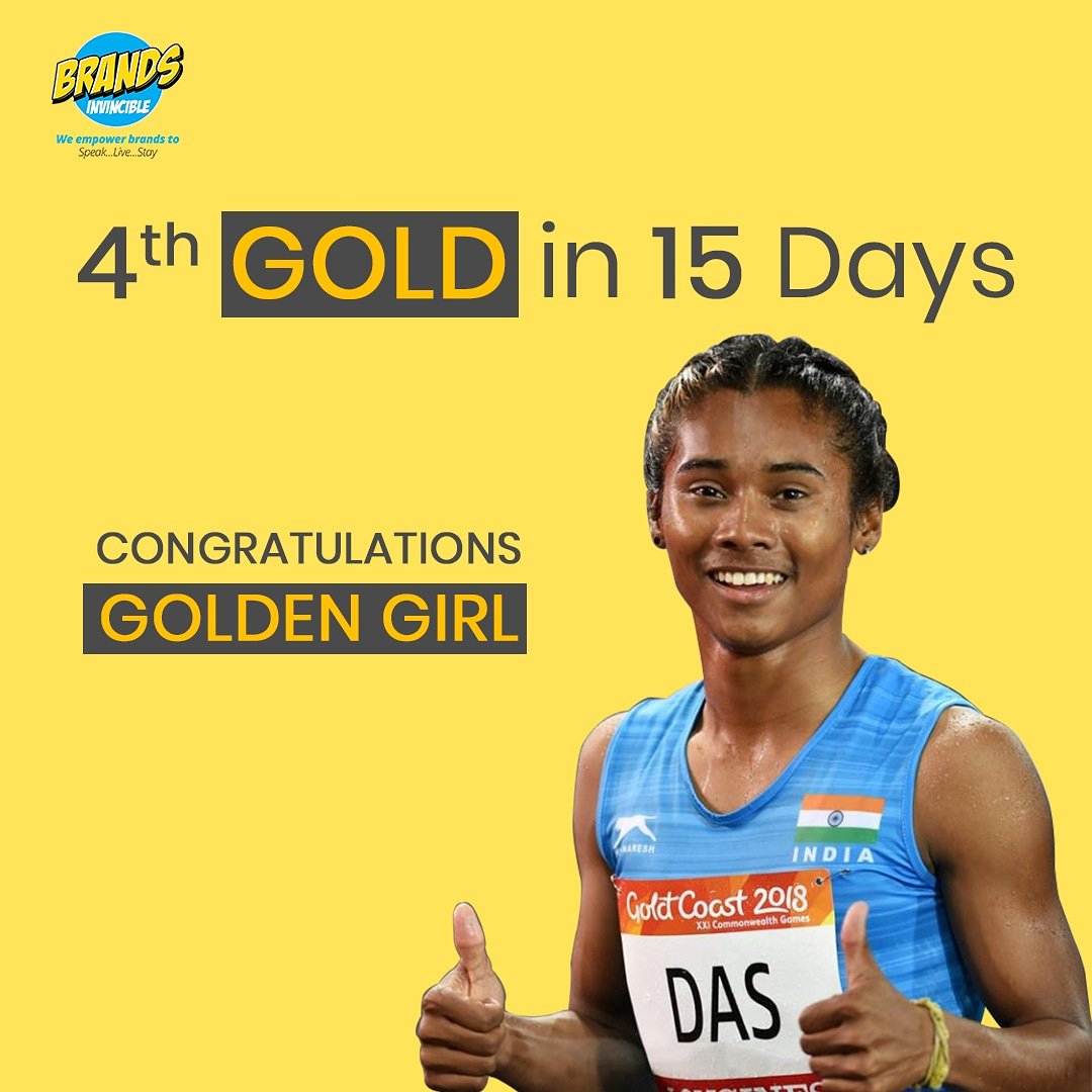 BrandInvincible's tweet photo. It's high time that all benchmarks get celebrated as magnanimously as Cricket! Three cheers for our Golden Girl, Hima Das, who has been sprinting gold, a tally of 4 within 15 Days. 

#IndiaPride #HimaDas #TheDhingExpress #TheGoldenGirl #SportsBeyondCricket #ThreeCheers https://t.co/Wr7ywCtci4