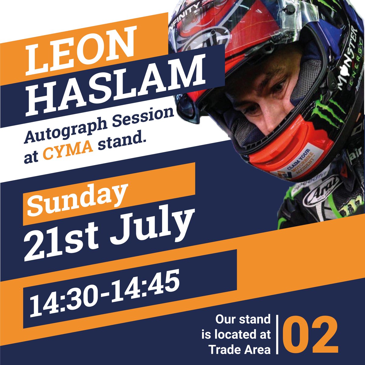 MotorbikeCYMA's tweet photo. Things to do today, if you're at @SnettertonMSV for the @OfficialBSB:-

1) Meet @peterhickman60 (10:30 - 10:45AM);
2) Meet @realleonhaslam (14:30 - 14:45PM)
2) Enter our competition to win a helmet signed by @realleonhaslam (any time).

All at our stand in Trade Area 2. https://t.co/mEzjI58e9S