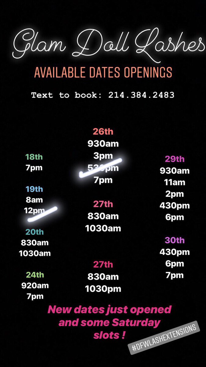 Book today !! Opened some Saturday times as well 

Text to book : 214.384.2483