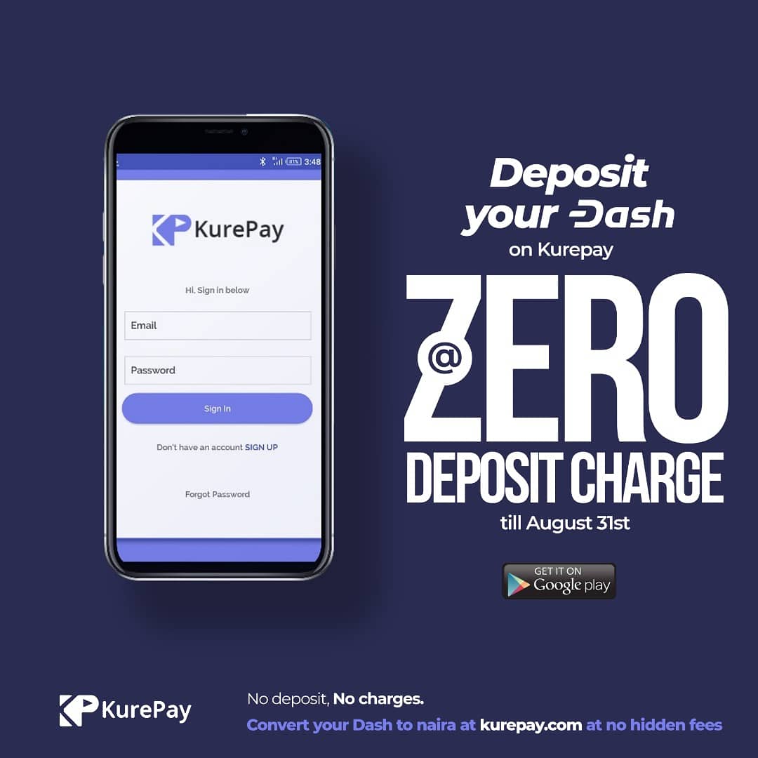 Kurepayofficial's tweet photo. Now you can Deposit your Dash on KurePay at zero deposit charge,
deposit Dash @ $100 get $100 exact 
Also, there is a zero withdrawal fee on your first bank transfer https://t.co/oXPcsnBaCx

#Bitcoin #Ethereum #Dash #crypto #ewallet #Kurecoin 
 @Dashpay @DashNigeria_Biz https://t.co/AKHLgMXK0U