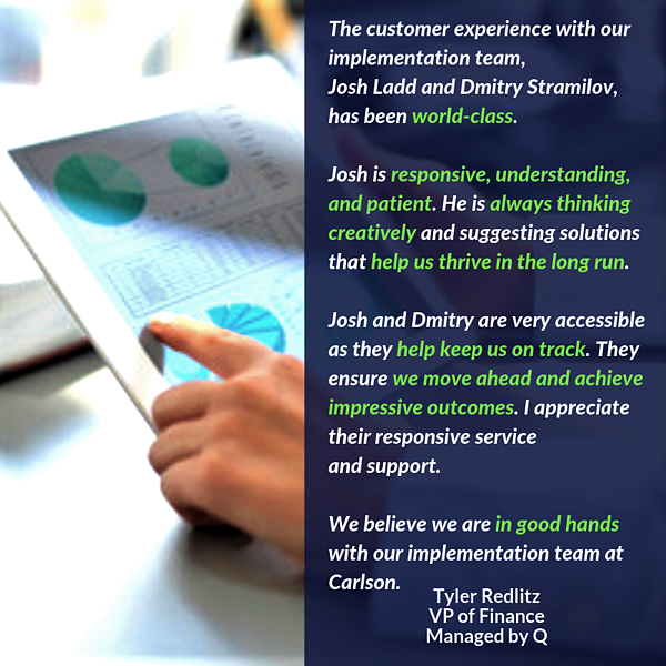 carlsonmgmt's tweet photo. Tyler Redlitz, VP of Finance at Managed by Q, shares how his team uses @AdaptiveInsight, with Carlson’s world-class services and support, to develop an efficient close process and strategically support their business. https://t.co/QDhq7aGXan #finance #business #activeplanning https://t.co/1c7druXL5r