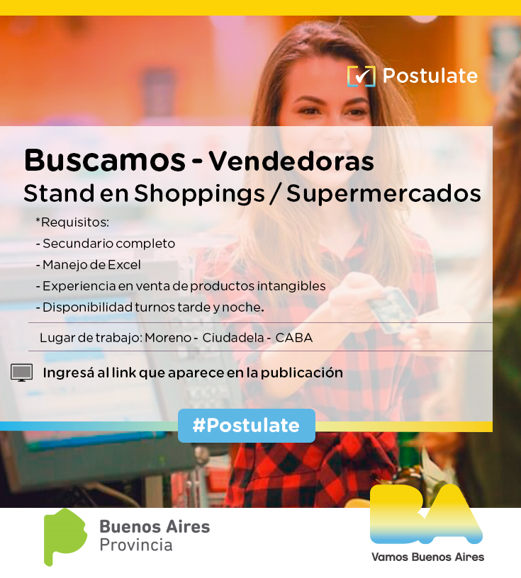 🔎Junto a <a href="/TrabajoBA/">TrabajoBA</a> buscamos Vendedoras para Stand en Shoppings / Supermercados.
👉Secundario completo
👉Manejo de Excel
👉Experiencia en venta de intangibles
👉Disponibilidad turnos tarde y noche
#Postulate en el siguiente link: docs.google.com/forms/d/e/1FAI…
#ConectamosTrabajo
