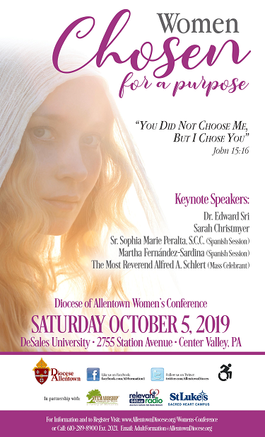 AD_CFW's tweet photo. Time to register for the 2019 Women's Conference!  It's on Saturday, 10/5/19 @DeSales.  Includes Mass with @BishopSchlert &amp; 4 Keynote Speakers - @edward_sri, Sarah Christmyer, Sr. Sophia Marie Peralta, &amp; @iEvangelize.  All are welcome!  Click to register: https://t.co/szOYuGm6Qi https://t.co/7GeKjhlT8v