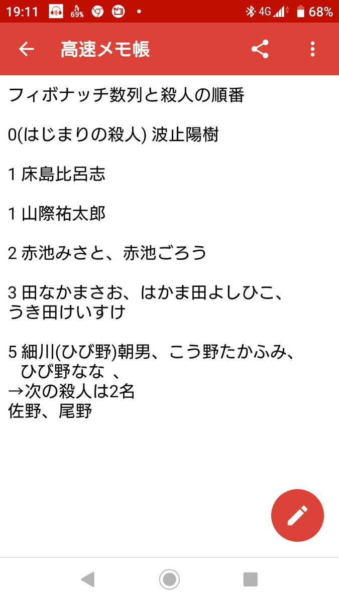 Blackie あなたの番です考察 フィボナッチ数列と殺人順番から 仮説をたてると 次回花火の日に殺されるのは恐らく 佐野 か 尾野 両方もありえるか