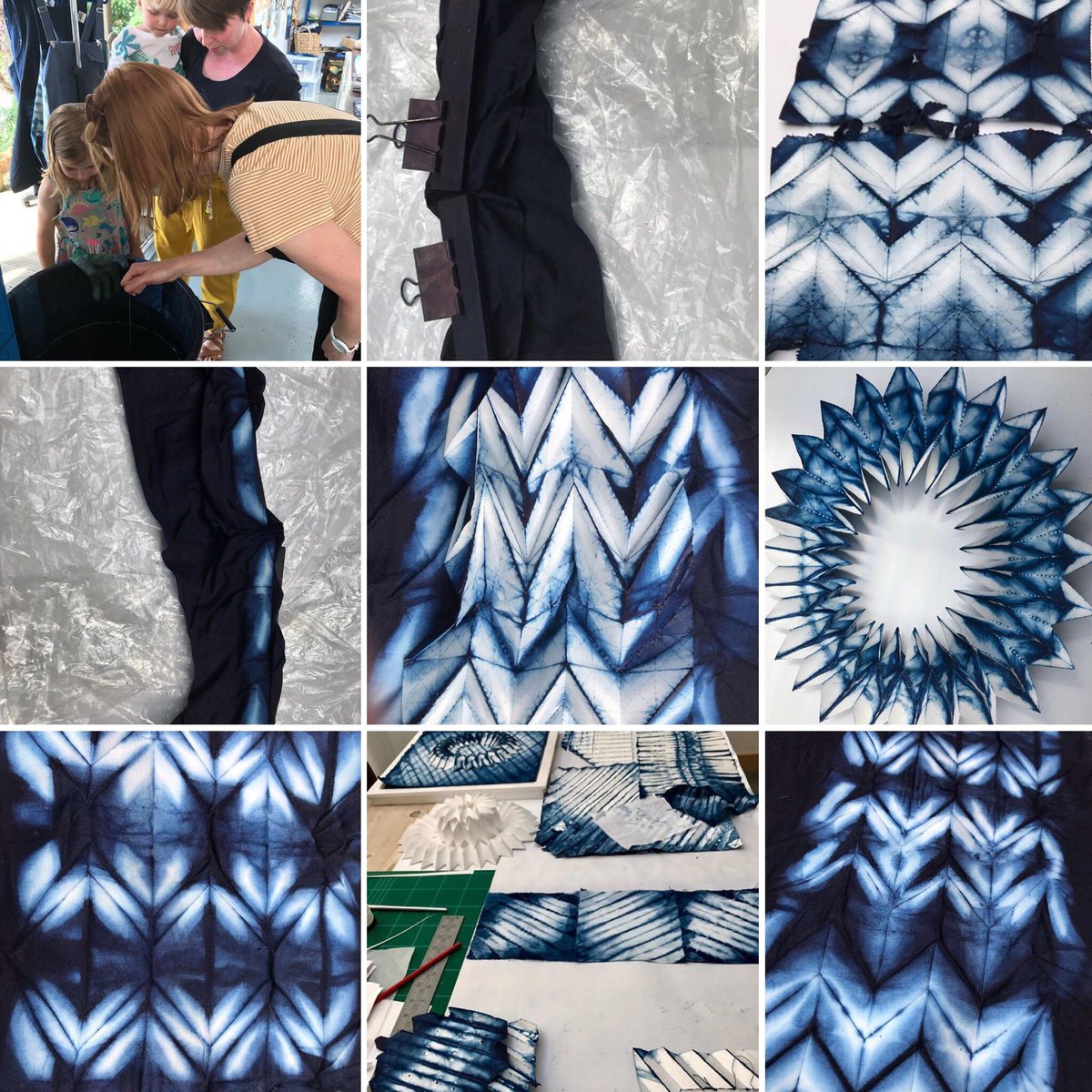 Unfold: a collaboration between Carol Ann Eades &amp; Hannah George with demonstrations and displays of paper pleating &amp; sculpture, contact printing, indigo &amp; rust dying - at Studio 10 in Sandown <a href="/hannahgmakings/">Hannah George</a> #iwopenstudios #isleofwight #arts #artists #openstudios <a href="/IOWOpenStudios/">IOWOpenStudios</a>