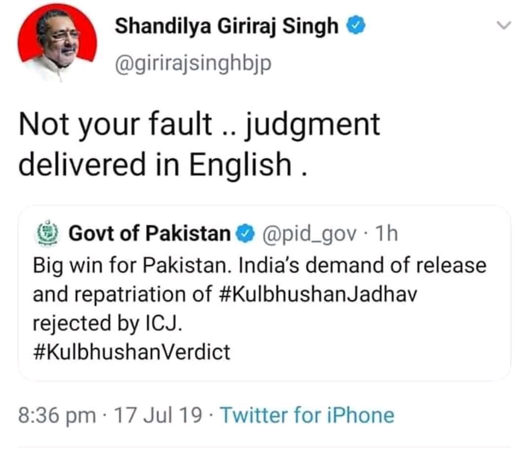 am_veerni's tweet photo. Finally KJ gets an counsel. #HarishSalve yu earned my respect sir. India nd KJ a step ahead. (15-1) #KulbhushanVerdict #KulbhushanJadhav #ICJverdict #indiaVsPakistan https://t.co/F8nJnkhZHY