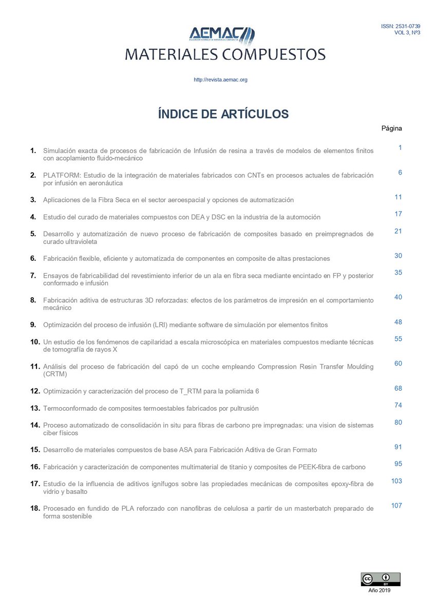 AEMAC_'s tweet image. Ya hemos publicado el nuevo número de la #RevistaAEMAC, el Nº 8 de #MATERIALESCOMPUESTOS, que incluye los primeros artículos de #MATCOMP19...

Para leer el número: bit.ly/2xS9Z1A

Gracias a los editores, @r_verdejo de @ictp_promocion y #XavierMartínez de @cimne