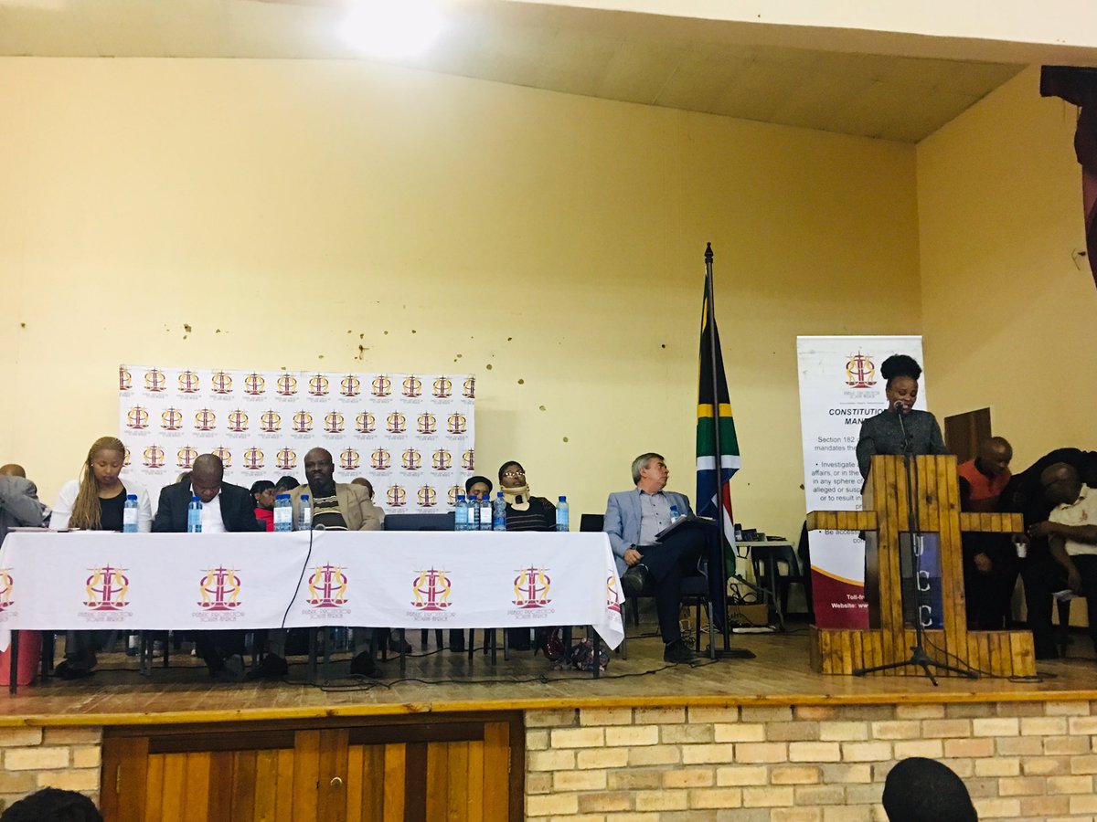 PublicProtector's tweet photo. PP @AdvBMkhwebane addressing the community of Dimbaza in Eastern Cape  about her visit to their province. She will also take questions and complaints from the community about any service failure or conduct by organs of state https://t.co/SJPqyp9gq5