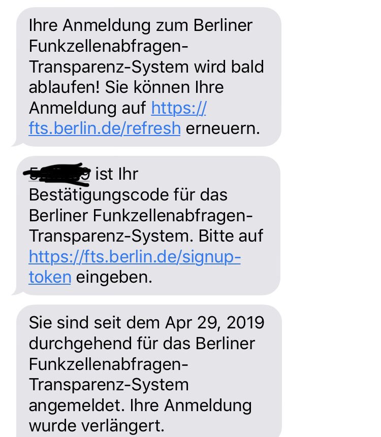 Und immer schön beim Funkzellentransparenzsystem die Anmeldung verlängern! Oder heute noch anmelden -> fts.berlin.de #transparenz #fza #danke <a href="/vieuxrenard/">Ulf Buermeyer - vieuxrenard@chaos.social</a> <a href="/Dirk_Behrendt/">Dirk Behrendt</a>