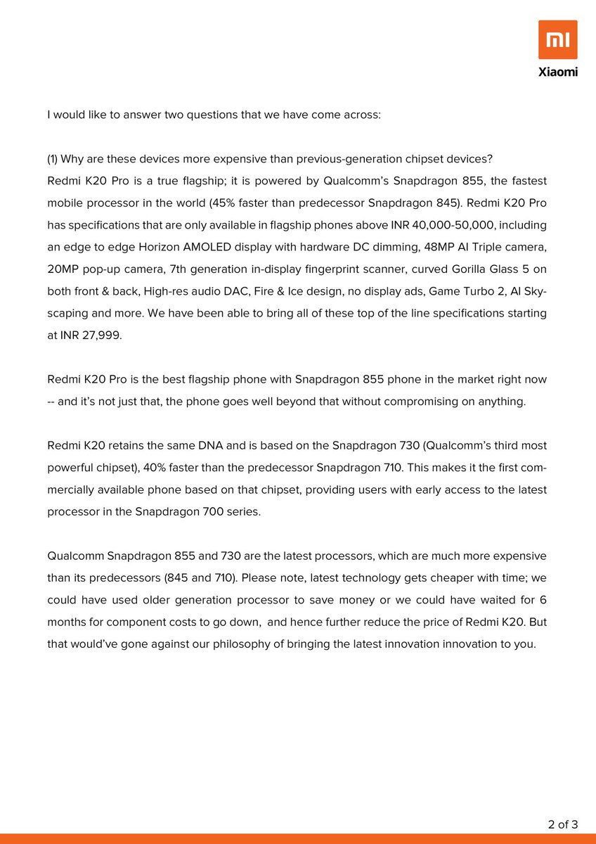 manukumarjain's tweet photo. An open letter to all our Mi fans for #RedmiK20 &amp; #RedmiK20 pro.

Thanks for your unconditional love and support 🙏

#Xiaomi ❤️ #FlagshipKiller https://t.co/C4PDVFMTMM