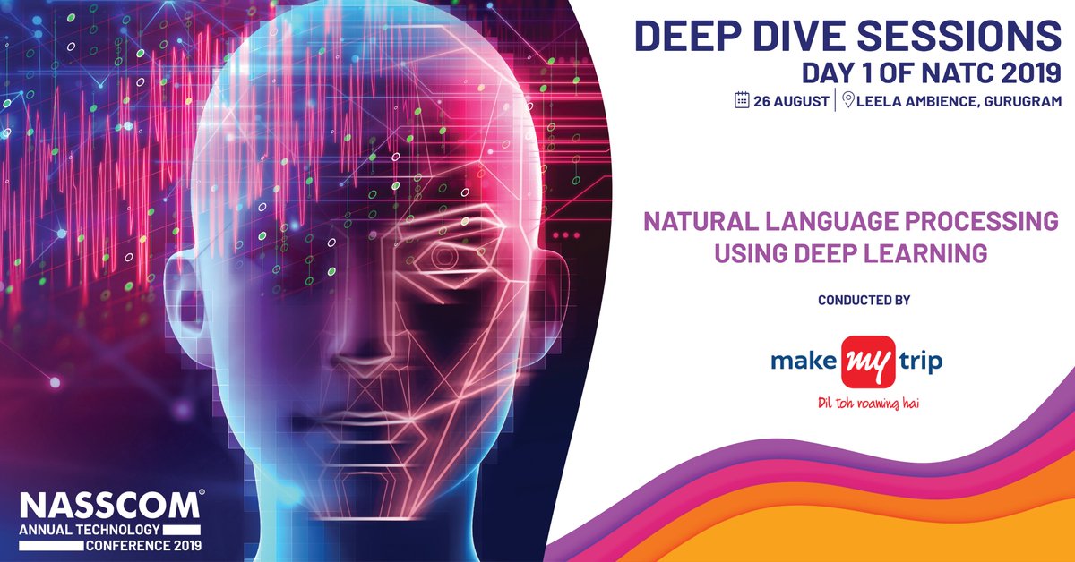 MakeMyTrip Tech (@makemytriptech) on Twitter photo Delighted to announce that MMT is conducting a Deep Dive session on NLP using Deep learning (Python hands on) at the #NASSCOMTechConf 2019 Register now:  bit.ly/natc2019  #NATC2019 @NASSCOM
#NASSCOMSME #NasscomEvents #nasscomFS
<a href="/madhu_gopinath/">Madhu Gopinathan</a> Delighted to announce that MMT is conducting a Deep Dive session on NLP using Deep learning (Python hands on) at the #NASSCOMTechConf 2019 Register now:  bit.ly/natc2019  #NATC2019 @NASSCOM
#NASSCOMSME #NasscomEvents #nasscomFS
<a href="/madhu_gopinath/">Madhu Gopinathan</a>
