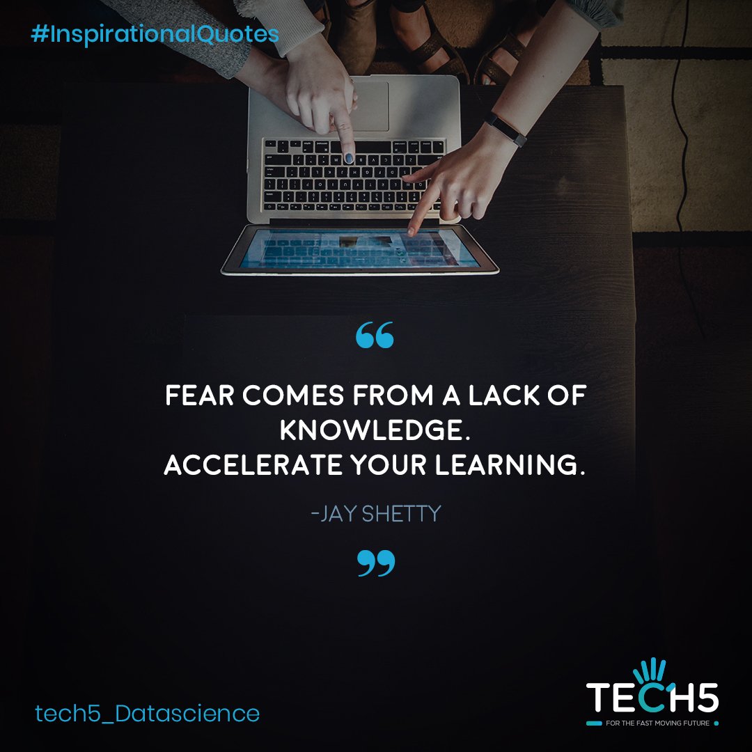 Tech551776278's tweet image. #FridayMotivation
Accelerate your learning to shoo away the fear.
Follow us @Tech5 to stay inspired
#Tech5 #hyderabad #interestingFacts #technology #dataScience #python #programming #dataScientist #facts #data #dataAwareness #importantDates #populationDay #today #july
