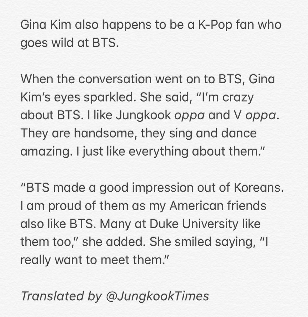 45. Gina Kim, Korean-American golf player mentioned Taehyung as one of his favorite members along with Jungkook“They are handsome, they sing and dance amazing. I just like everything about them.” #BTSV  @BTS_twt  #V    #Taehyung