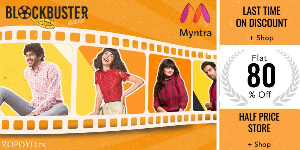 ZoPoYoIn's tweet photo. Myntra Blockbuster Sale!! Shop from @myntra and Get up to 80% OFF + Extra 15% OFF*.
Check out now: https://t.co/4MossYhpAh

#myntracoupons #myntraoffers #myntrasale #blockbustersale #fashionsale #onlineoffers #onlineshopping #savemoney #ShopWithZopoyo https://t.co/JM3IyIfc3Y