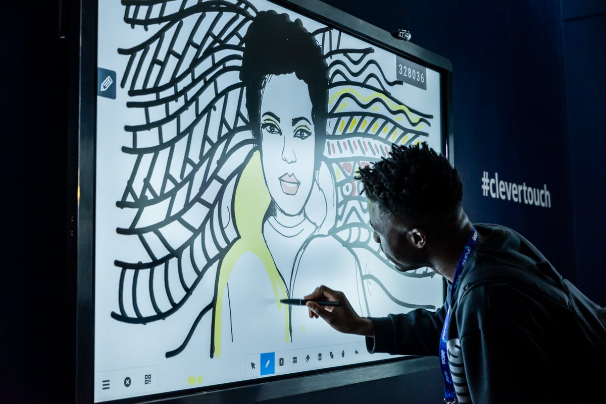 A seriously clever product innovation from Clevertouch - Interactive Audio Visual Solutions. Get to stand H39 to see this art developing - tech that enables creativity. #MTA2019.