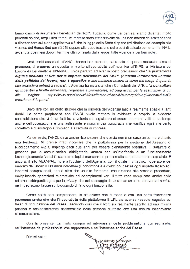 Ad oggi, le imprese non possono assumere percettori di RdC perché non è operativa una piattaforma per la gestione dell'incentivo. L'#ANCL chiede al Ministero di attivarsi per il bene del Paese
👇📃