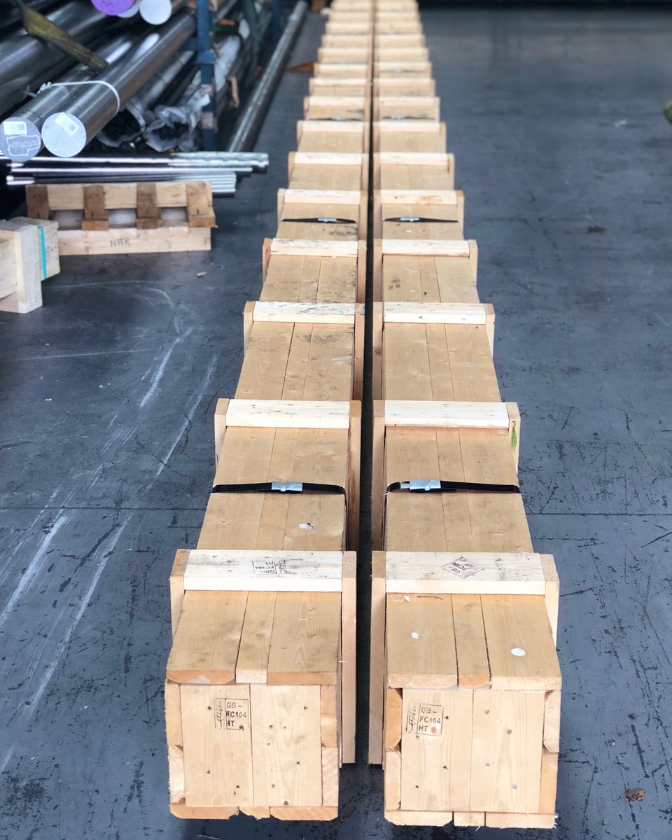 Two more #nauticalloy shafts in boxes ready to go. Each box is made to order to ensure the #propellershaft arrives in perfect condition #superyacht #Marine #duplex #stainlesssteel these 2 are a little over 12mtrs long, no problem #precision