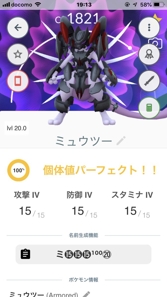 アーマードミュウツー 個体値