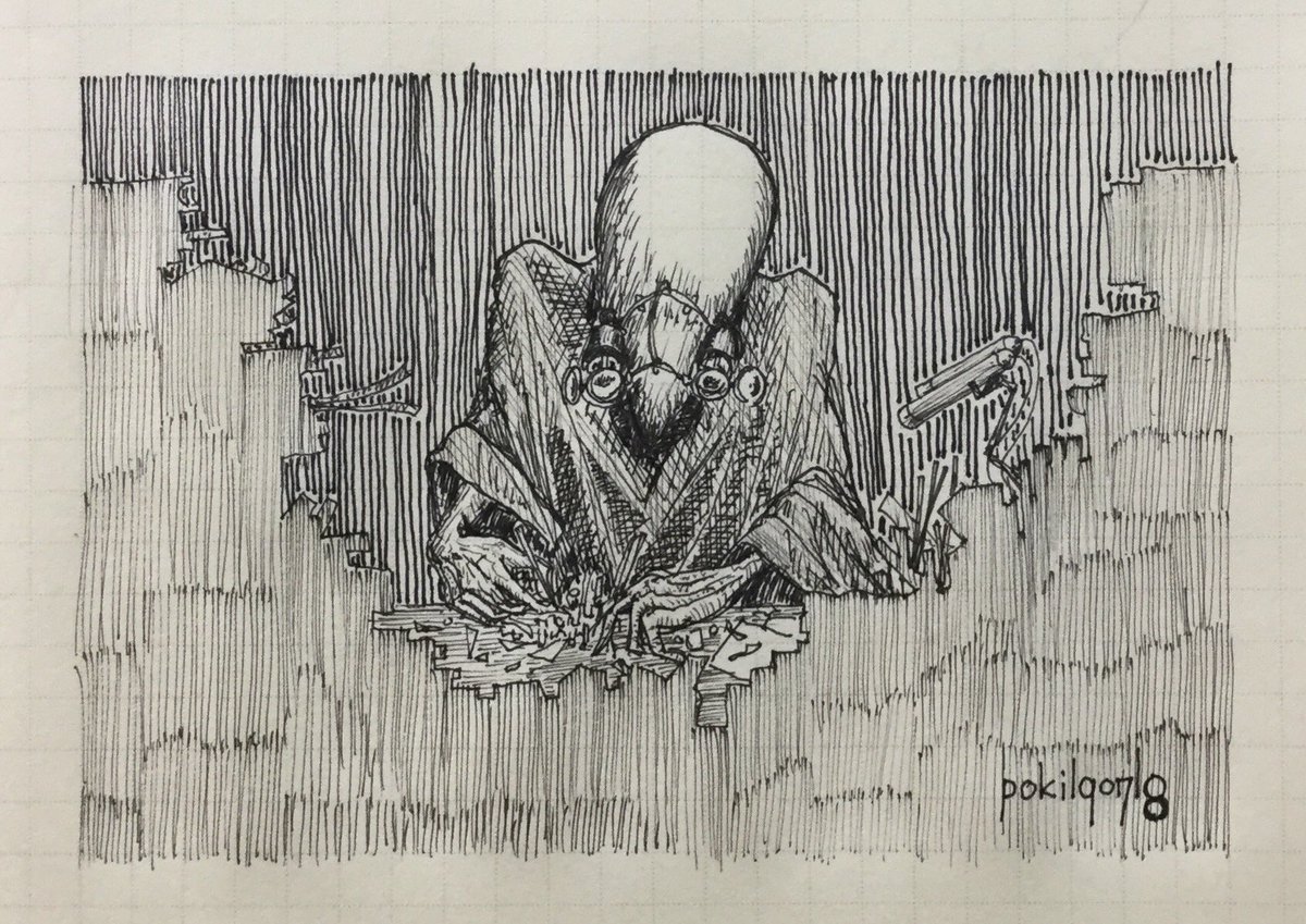 ボールペン画『空想空中戦』 自称発明家（ボールペン、ミリペン） #イラスト #スケッチ #空想画