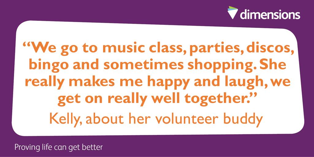 DimensionsVols's tweet photo. Kelly has had a #volunteer buddy @DimensionsUK for over a year now, who is really consistent in meeting up with her twice every week. Kelly says they have a really great bond and it has been a really positive experience for her. How wonderful! 😊 https://t.co/rYefcAVBfP