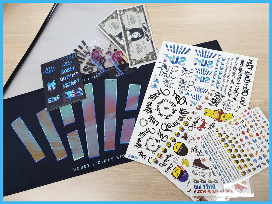 droptheroar's tweet photo. πThese are all items that you're getting with SUrF CHEERING KIT! π
Aren't they cool? I'm really proud of design and producing!
When your SUrF sets will be delivered, please use hashtag #SUrFwithMe to share photos and your reviews of slogan & tattoos!π
#iKON #BOBBY #DONGHYUK https://t.co/ge3Xdpx8fG