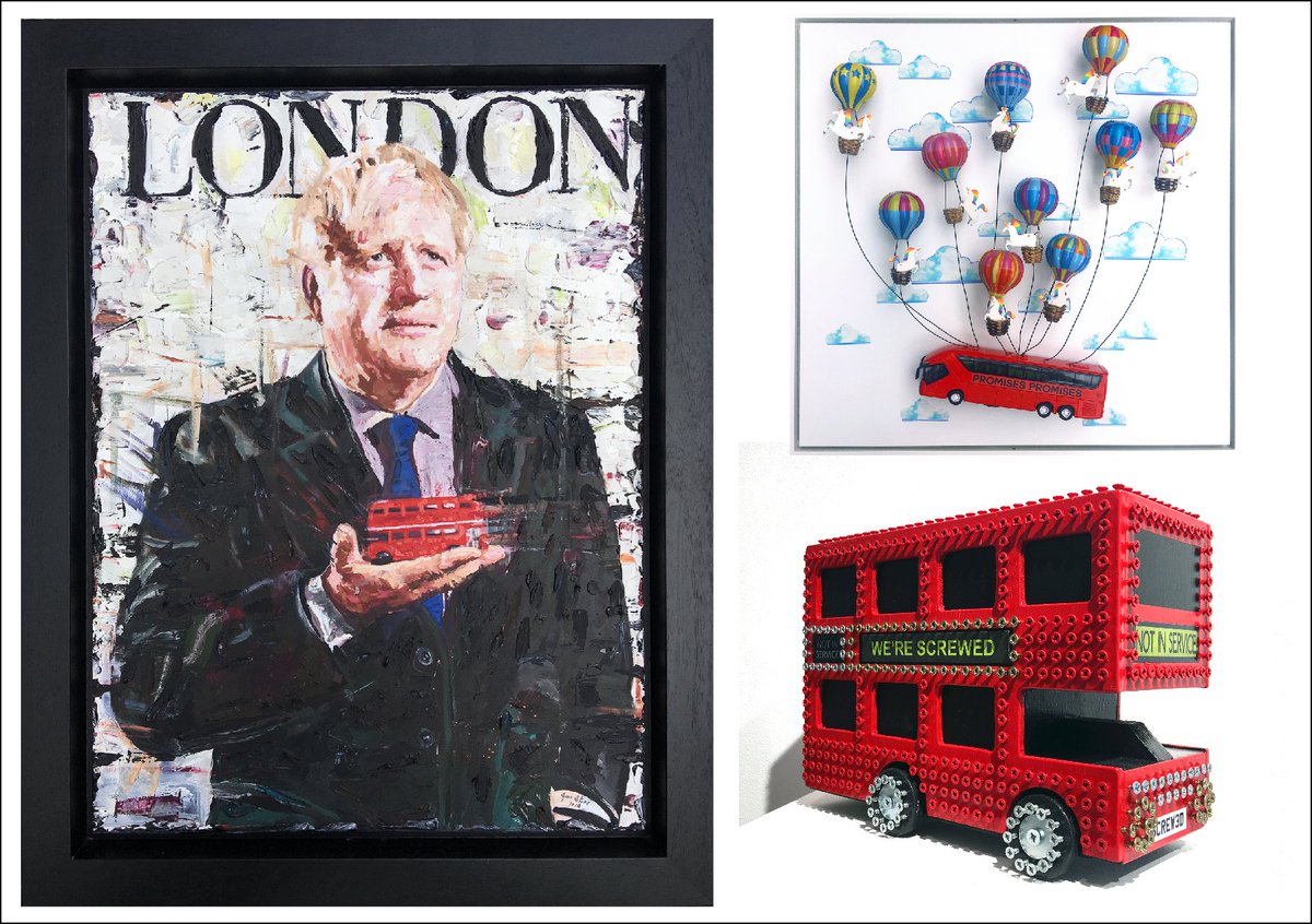 WoolffGallery's tweet photo. @jonsnowC4 Having seen the #BorisJohnson 'I like to paint and make model buses' interview. We asked a set of UK based artists who have exhibited internationally to make their own versions. Now showing @WoolffGallery Fitzrovia. See more at https://t.co/s1kmvaGgGj https://t.co/GBofJfnw2q