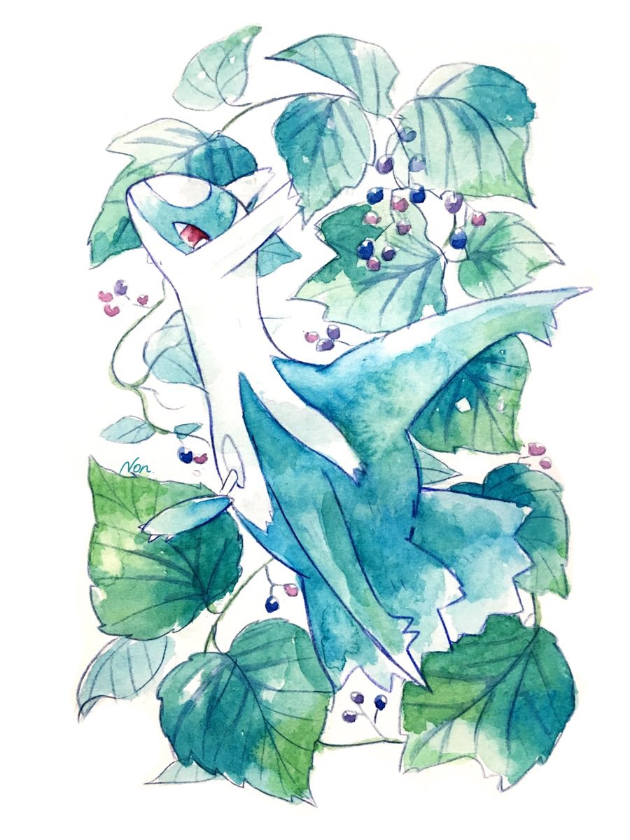 pokemon (creature) no humans open mouth flower solo blue flower traditional media  illustration images