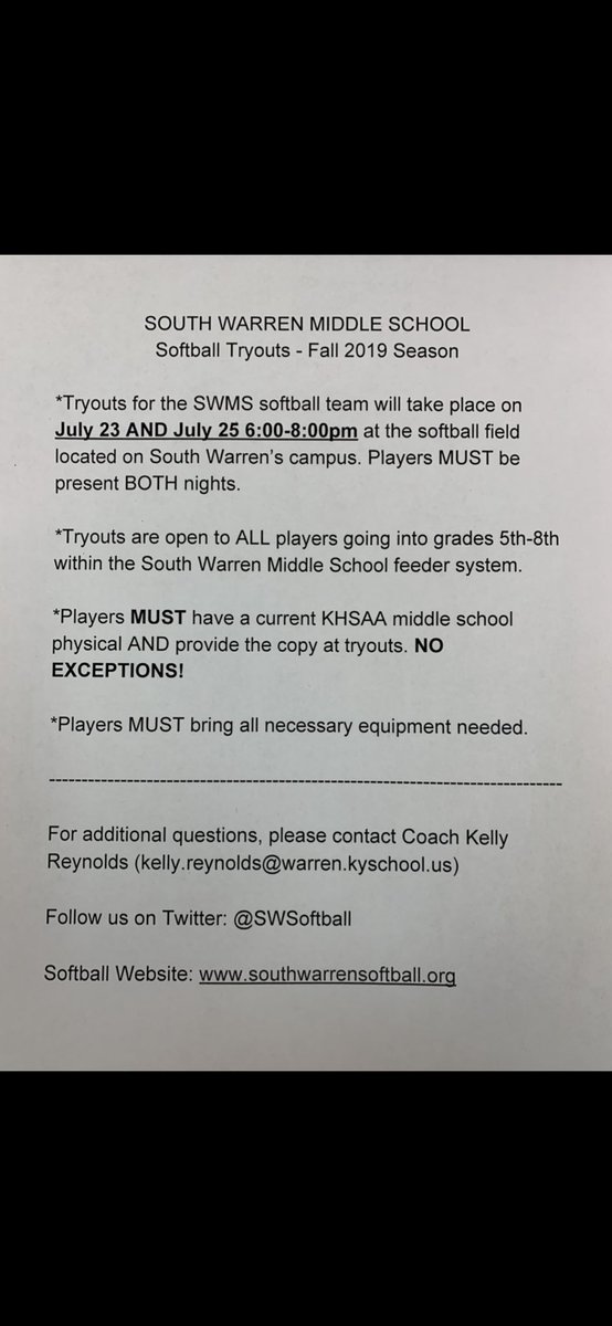 SWSoftball's tweet image. MIDDLE SCHOOL TRYOUTS COMING UP‼️ See below for more info ⬇️⬇️ @SWMS_Athletics @RichPondElement @JresRockets @PlanoPanthers @RockfieldE