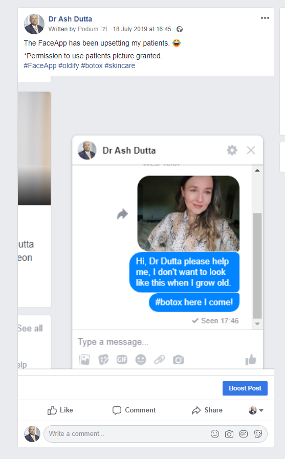DrAshishDutta's tweet photo. The @faceapp_ai has been upsetting my patients. 😂
*Permission to use patients picture granted.
#FaceApp #oldify #botox #skincare https://t.co/GxIvX2l50Y