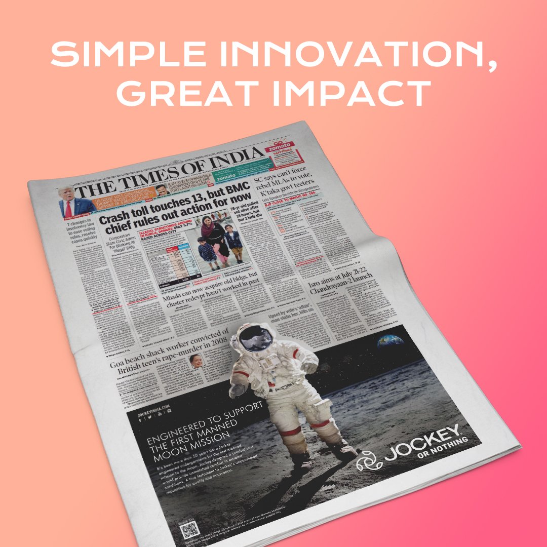 TimesResponse's tweet photo. Innovation has always been about simple things.
@JockeyIndia's collaboration with @TOI is the perfect example of simplicity making an impact.
Here's to celebrating #CreativityInPrint!

@EconomicTimes #AdsWeLove #Pushing4Creativity #InnovationInPrint #Publishing #TOI #Jockey https://t.co/qqUaoArIEQ