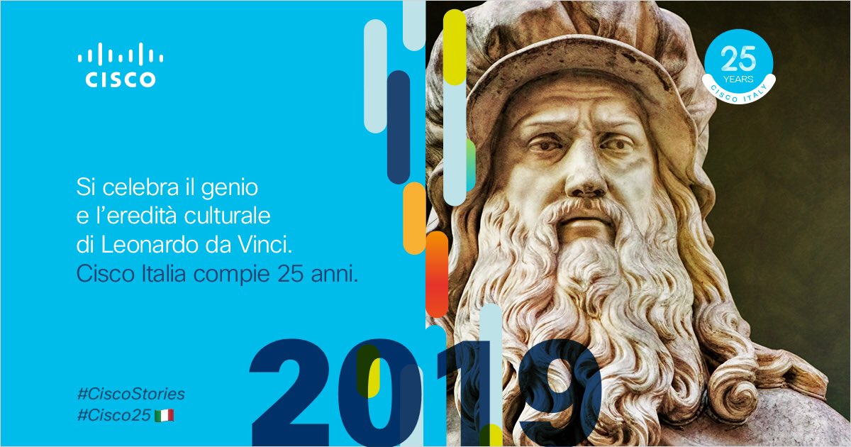Quest'anno festeggiamo i 25 anni di attività con il Centro di eccellenza Cisco a Milano dedicato a #cybersecurity e #privacy. E proprio nel 2019 ricorrono i 500 anni dalla morte del più grande genio italiano: Leonardo da Vinci. #ciscostories #cisco25🇮🇹
