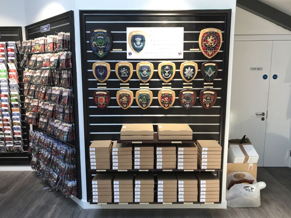Our new <a href="/scotcrest/">ScotCrest</a> Scottish wall shield display at Castlehill shop on The Royal Mile, Edinburgh.