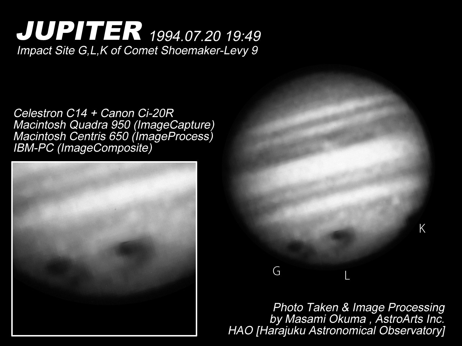 東京荻窪天文台 Flashback Impact Site G L K Of Comet Shoemaker Levy 9 1994年７月日の木星 シューメーカー レヴィ第９彗星の分裂した核が木星に衝突してできた痕跡g L Kが見えている とても衝撃的だった Flashback Cometshoemakerlevy9 彗星