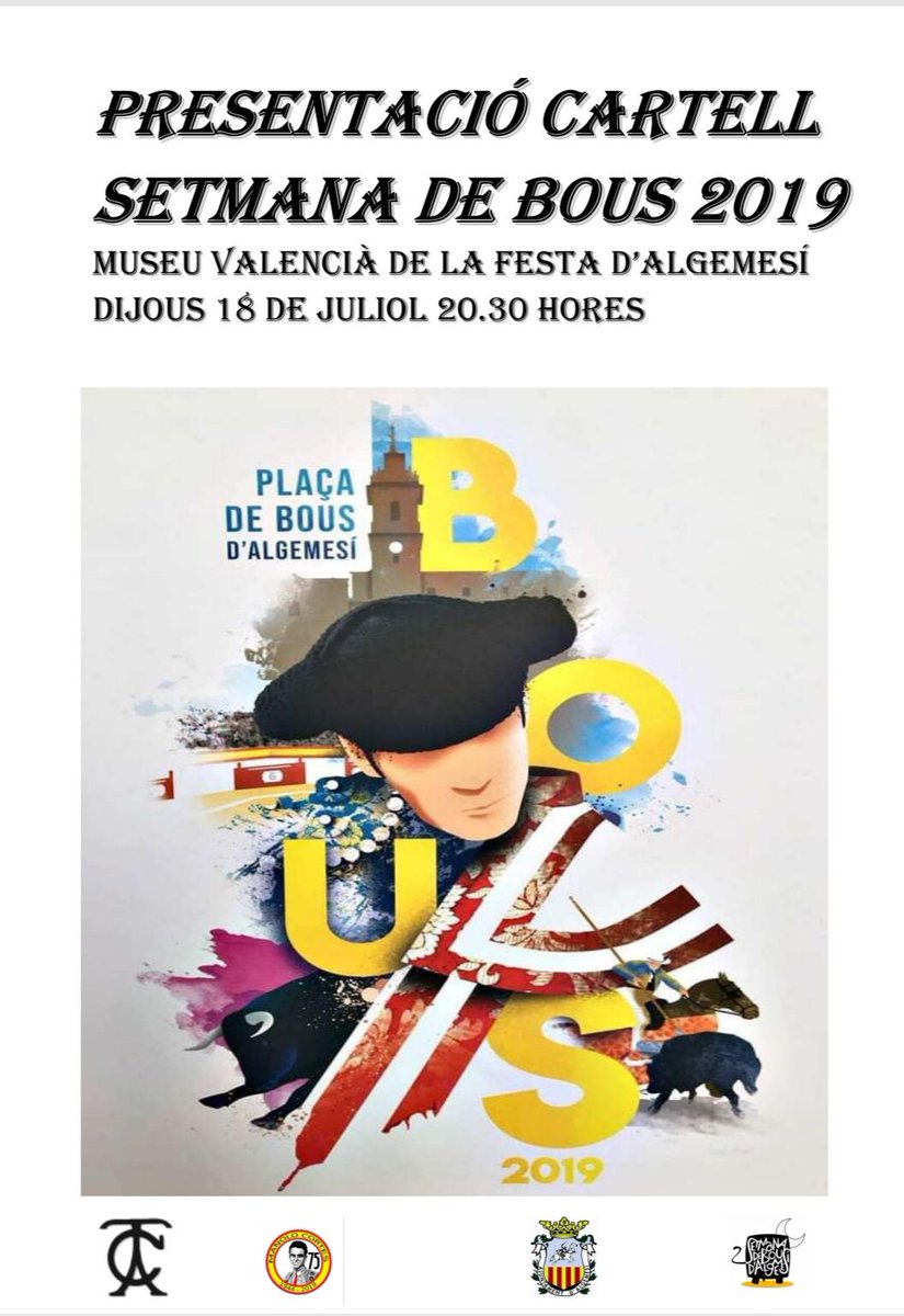 verdeguer's tweet photo. Hoy a las 20.30 se presentan los carteles de la #SetmanadeBous de #Algemesí #BousAlgemesí. Marcada por el gran momento que vive la Escuela Taurina de #València! Miguelito, Borja Collado y Miguel Polope... https://t.co/K9IzG2Yx0M