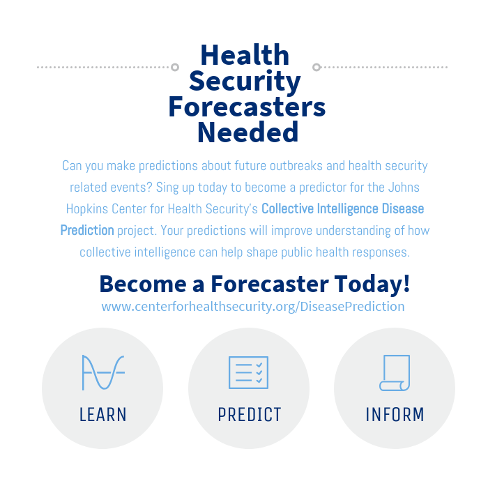 BSPH_CHS's tweet photo. Are you a #HealthSecurityForecaster yet? What are you waiting for? Sign up to predict #HealthSecurity events.
https://t.co/uUZ8tUjoaE https://t.co/iAJe8MpdvU
