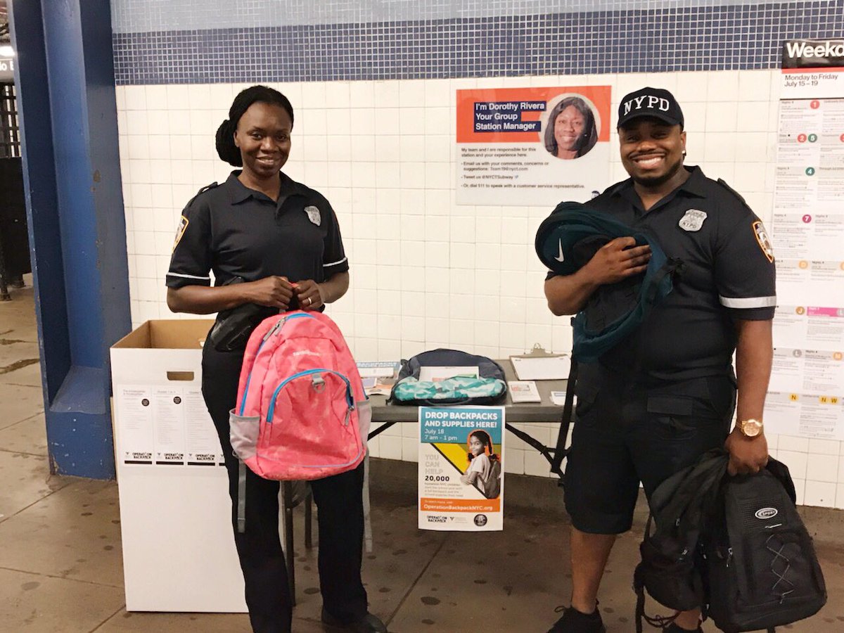 NYPDTransit's tweet photo. #HappeningNow ‼️ If you’re in the Briarwood area come visit Transit District 20 #NCOs. They are collecting school supply donations for #OperationBackpackNYC &amp; will be there till 1pm today! 📚🖍📓✏️📒 https://t.co/ucKznI30Zr