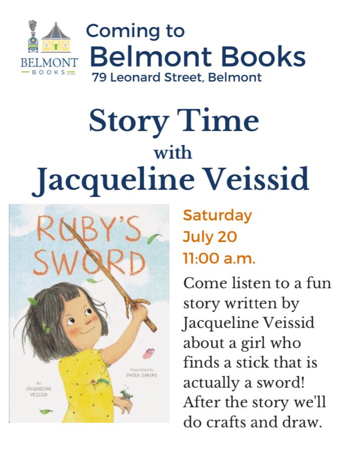 j_veissid's tweet photo. πThis Saturday at the wonderful @belmontbooks! #rubyssword #storytime #kidlit https://t.co/e68d92hGwJ