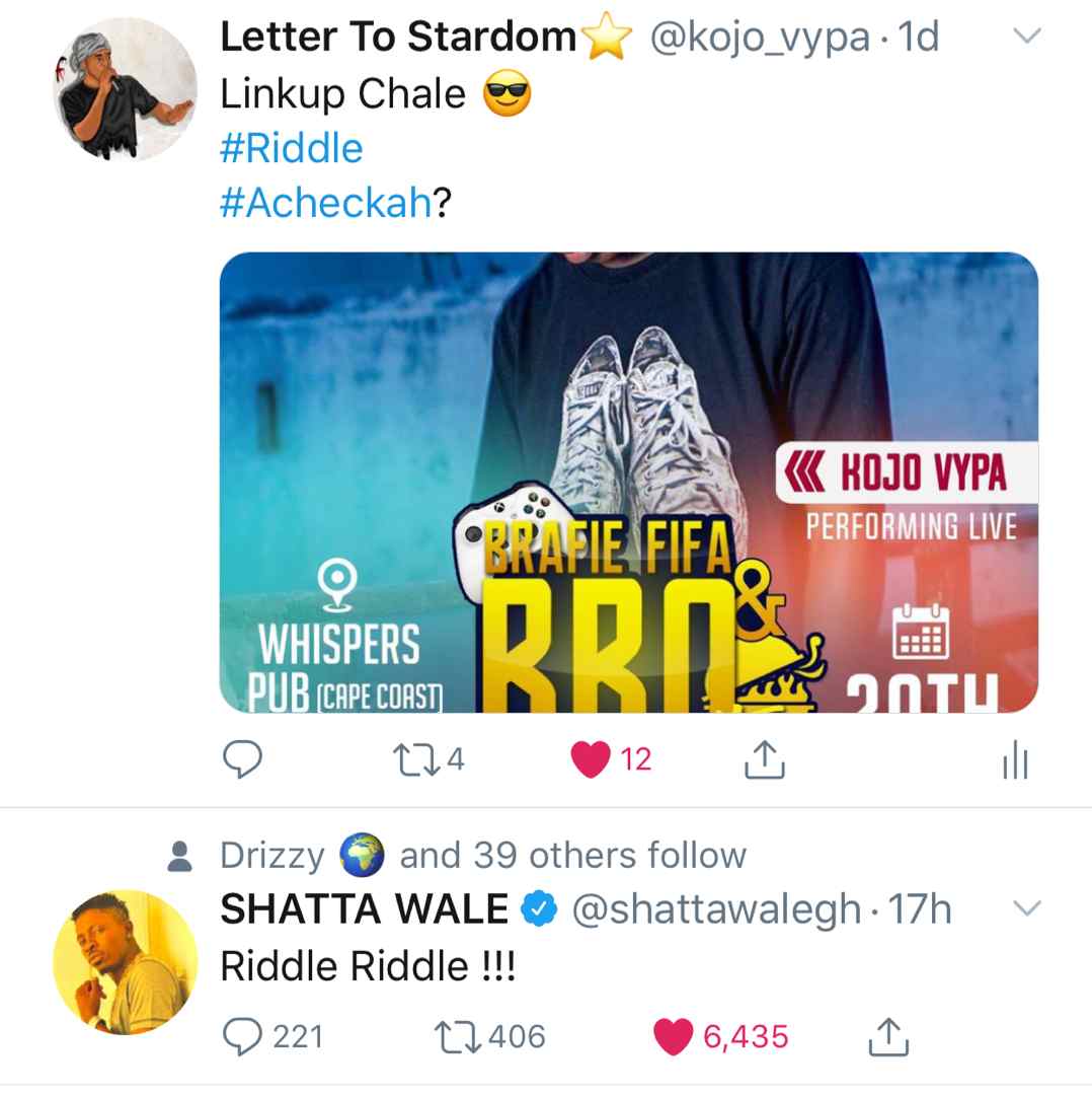 CheckZoneShaggy's tweet photo. @shattawalegh just commented on @kojo_vypa 's tweet. 
Riddle Riddle!!
#AcheckAh? @shattawalegh 

#CheckZoneFamily are now proud of you @kojo_vypa push it hard, work hard and you're going to get there one day https://t.co/OkjcQq9tfJ