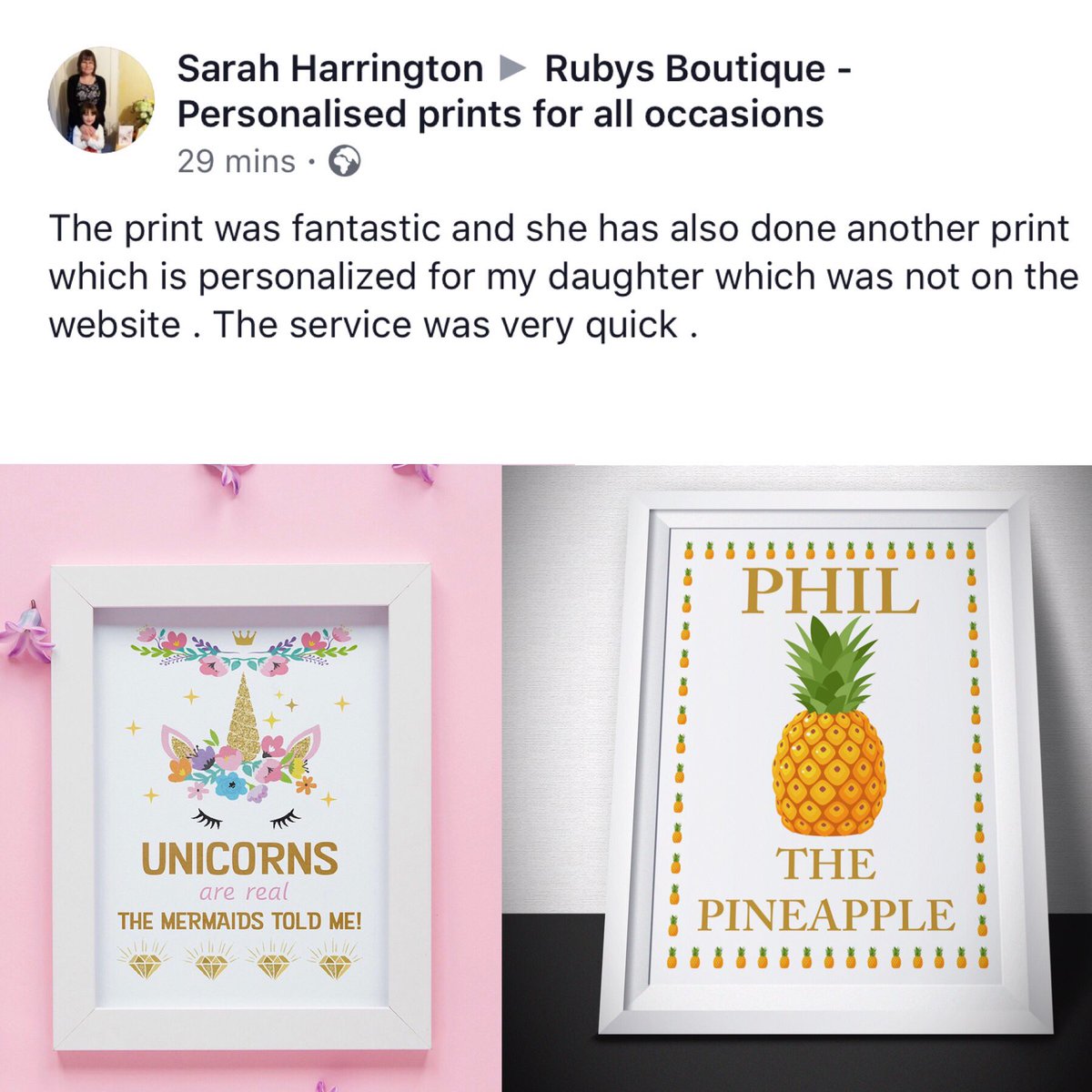 It makes it so worthwhile when you get reviews like this! #SmallBusiness #personalisedprints #prints #specialoccasions