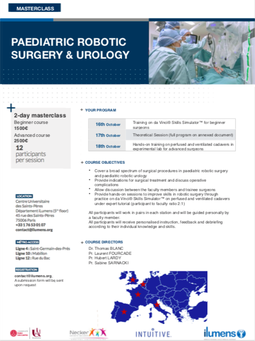 #savethedate #Masterclass #pediatricurology #pediatricsurgery #robotics organisé <a href="/iLumens/">iLumens</a> #Paris du 16 au 18 octobre 2019. Inscription 
contact@ilumens.org